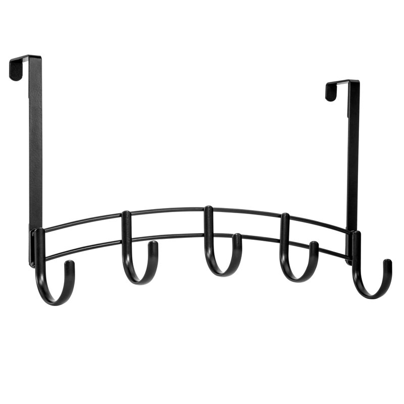 LYNK Professional Home Over Door Hooks Rack - 5 Hook Over Door Hanger - Over Door Towel Rack - Hanging Towels or Clothes - for Bathroom  Bedroom or Laundry Room - Lifetime Ltd. Warranty - Black - Image 2